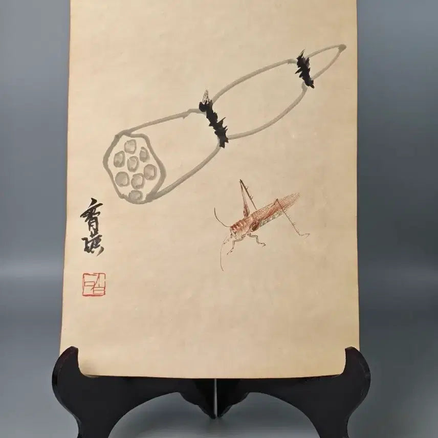 [BUNJANG] Qi Baishi Scholar's Seal 'Qihuang' Ink and Wash Painting Lotus Root and Insects Antique Chinese Art / 제백석 치바이스 낙관 연근초충도 고화 그림 중국골동품 고미술품 수집품