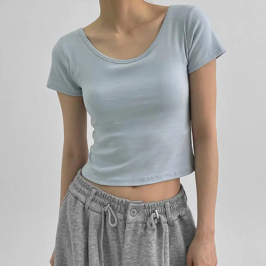 [BUNJANG] Built-in Bra Backless Short Sleeve T-Shirt - Size S / 캡내장 백리스 반팔티 s