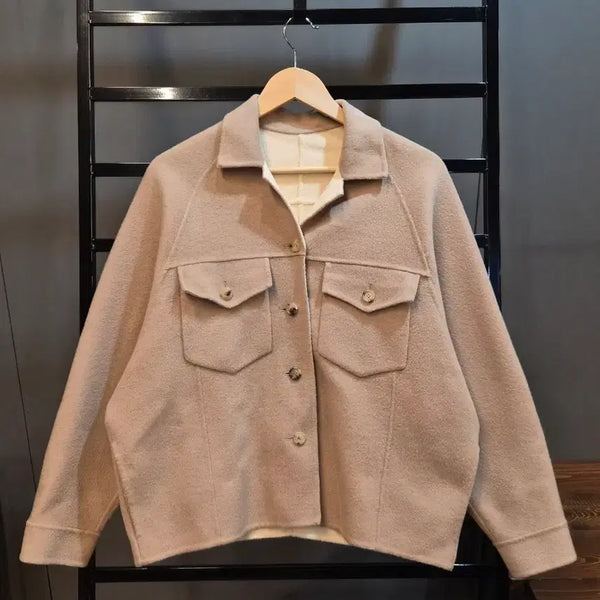 [BUNJANG] LAYERED Handmade Wool Shacket Oversized Jacket Beige / [FREE] LAYERED 레이어드 핸드메이드 울 셔켓 오버핏 자켓 베이지 4.9