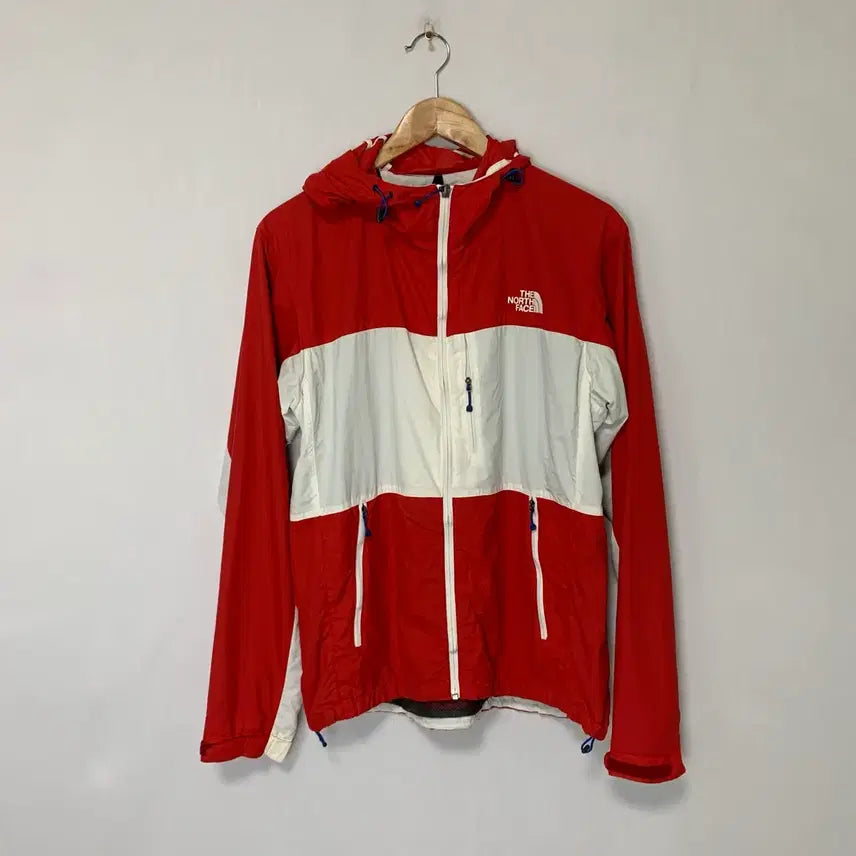 [BUNJANG] The North Face Color Block Hooded Windbreaker Red White Vintage Old School L / 노스페이스 배색 후드 바람막이 레드 화이트 빈티지 올드스쿨 L