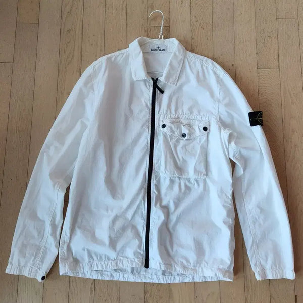 [BUNJANG] Stone Island White Overshirt Zip-Up / 스톤아일랜드 화이트 오버셔츠집업