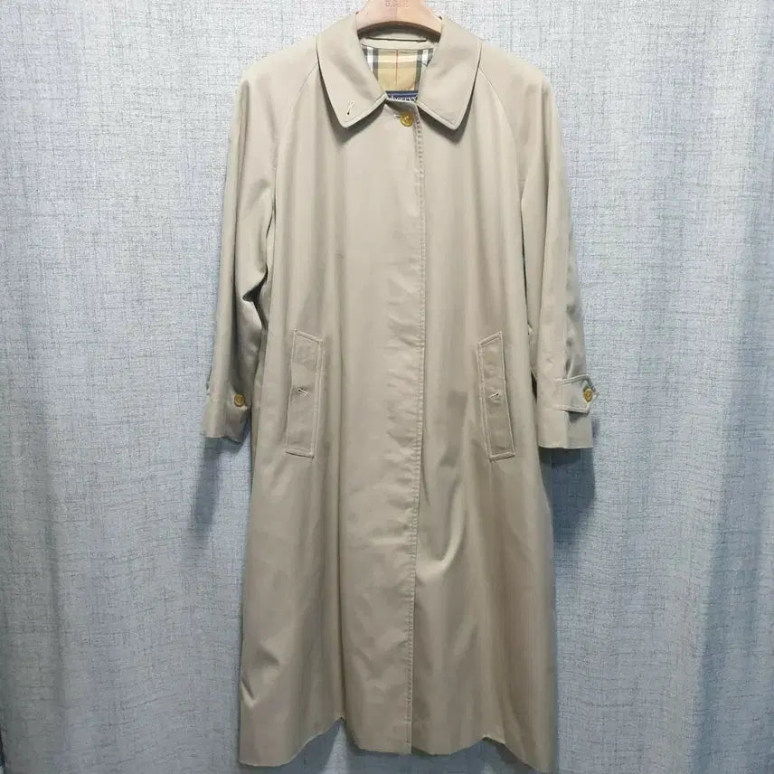 [BUNJANG] Burberry Women's Long Cotton Trench Coat with Hidden Button-Up and Nova Check / 버버리 여성 히든 버튼업 노바 체크 코튼 롱 트렌치코트