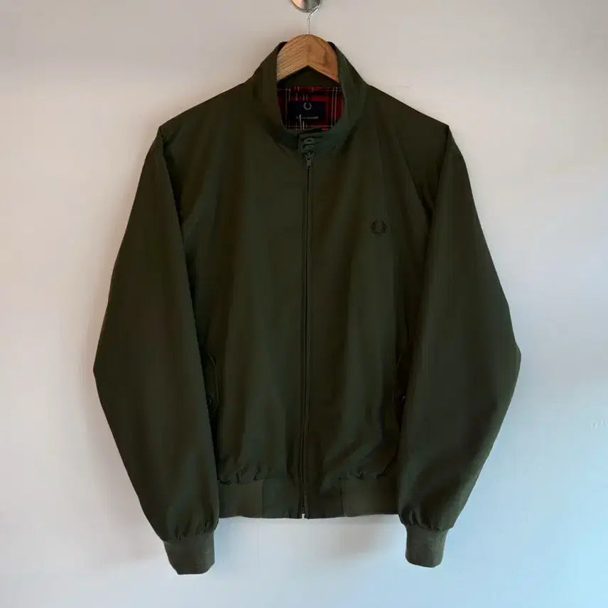 [BUNJANG] Fred Perry Deep Khaki Check Lined Harrington Jacket / 프레드페리 딥카키 체크 라이닝 영국 해링턴 자켓
