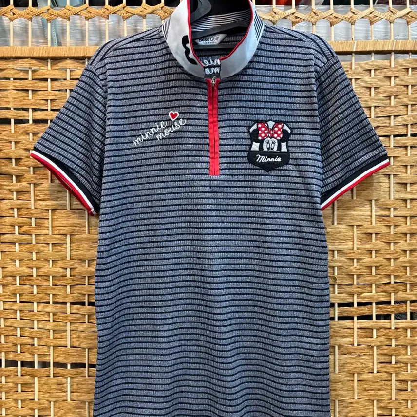 [BUNJANG] Mickey Mouse Appliqué Striped T-Shirt / 티셔츠