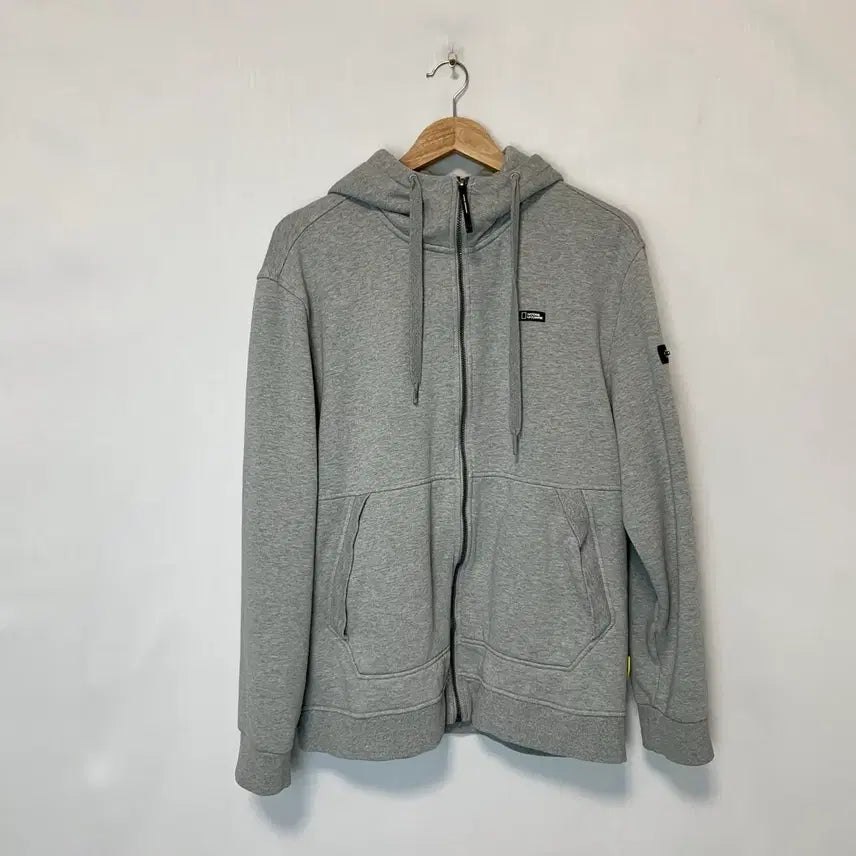 [BUNJANG] National Geographic Basic Logo Fleece Zip-Up Hoodie Grey 2XL / 내셔널 지오그래픽 베이직 로고 기모 후드집업 그레이 2XL