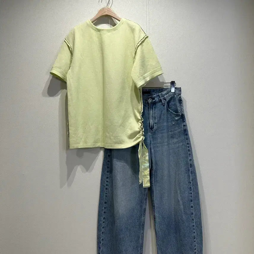 [BUNJANG] Lanvin Lime Color Stitching Boxy T-Shirt / 랑방 라임색 스티칭 박스티셔츠