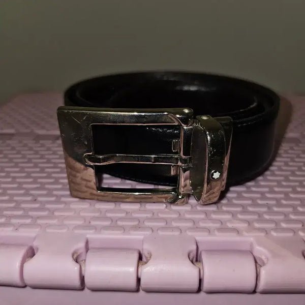 [BUNJANG] Montblanc Leather Belt Silver Buckle / 몽블랑 벨트 검정색 실버 버클