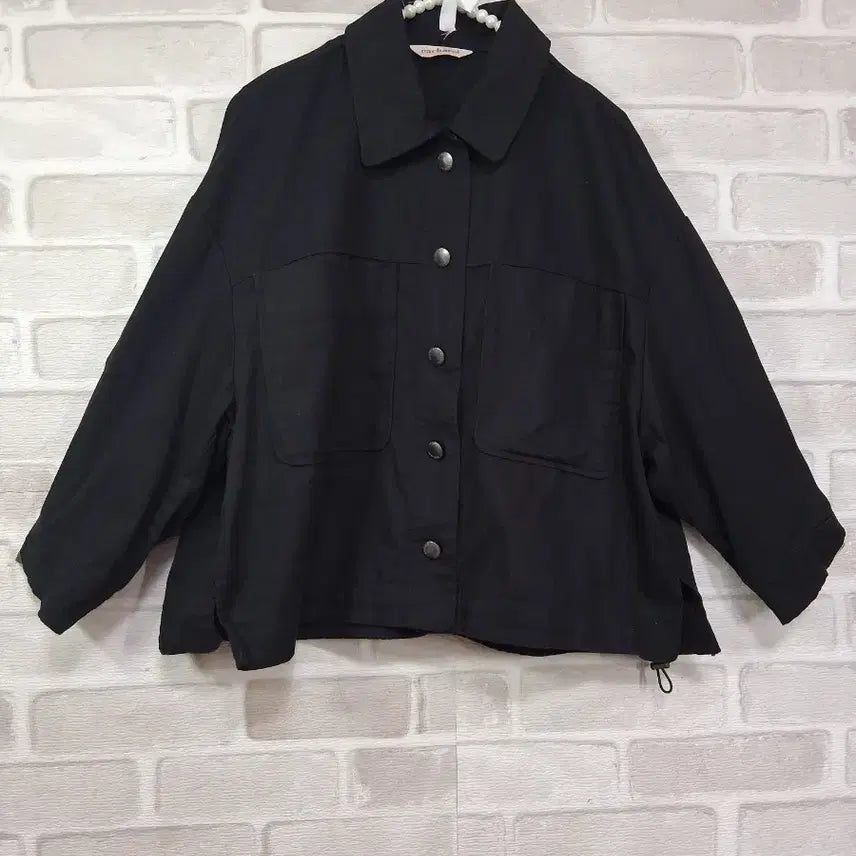 [BUNJANG] Cacharel Paris Women's 100% Cotton Black Pocket Jacket Size 66 / 까샤렐 PARIS 여성 면100% 블랙 포켓 재킷 66사이즈