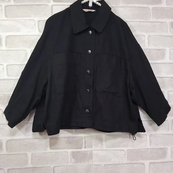 [BUNJANG] Cacharel Paris Women's 100% Cotton Black Pocket Jacket Size 66 / 까샤렐 PARIS 여성 면100% 블랙 포켓 재킷 66사이즈