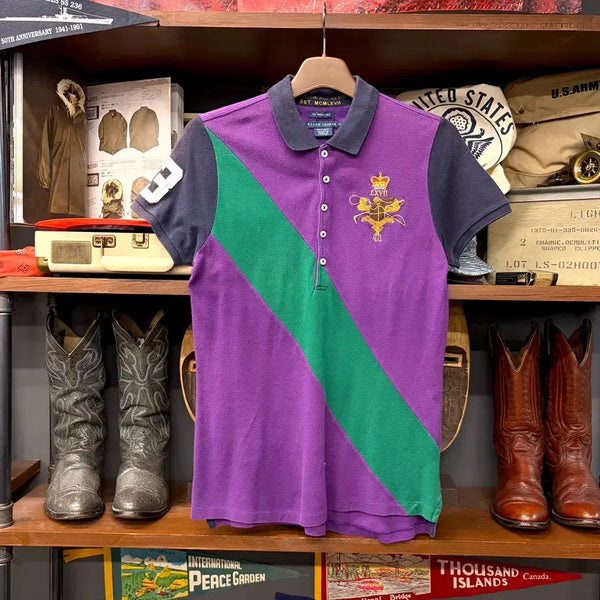 [BUNJANG] Polo Ralph Lauren 90s Big Crest Applique Rugby Shirt / 90s 랄프로렌 빅크레스트 와펜 사선 패널 카라티 N2381