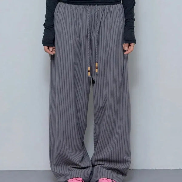 [BUNJANG] Fancy Club Cozy Stripe Wide Pants Grey / 팬시클럽 코지 스트라이프 와이드 팬츠 그레이