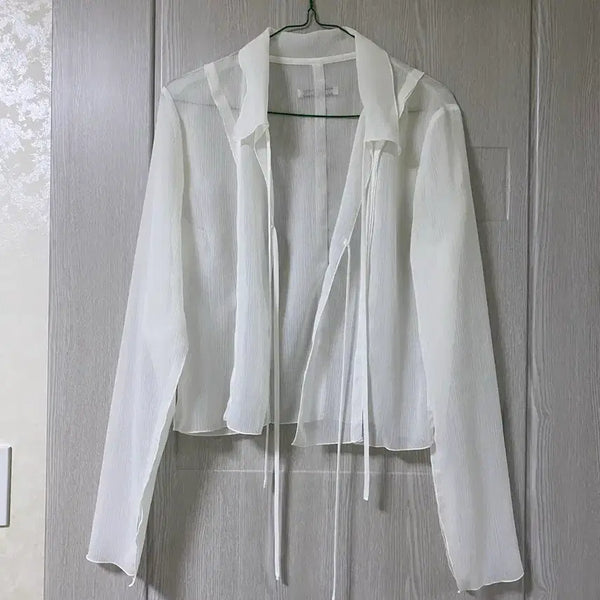 [BUNJANG] INSILENCE White See-Through Blouse / 인사일런스 화이트 시스루 블라우스