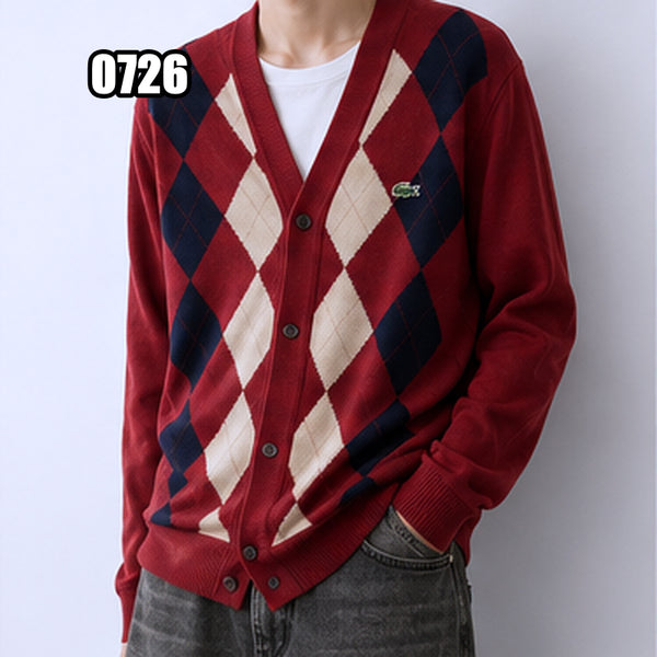 [BUNJANG] Lacoste Vintage Argyle Pattern V-Neck Cardigan / L 라코스테 빈티지 아가일 패턴 브이넥 가디건