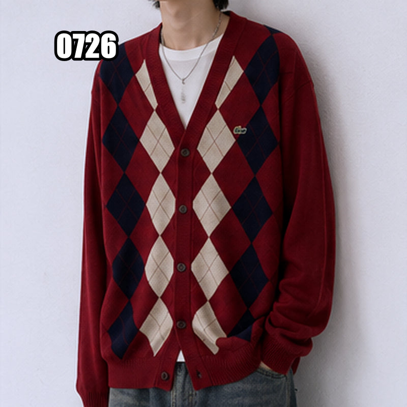 [BUNJANG] Lacoste Vintage Argyle Pattern V-Neck Cardigan / L 라코스테 빈티지 아가일 패턴 브이넥 가디건