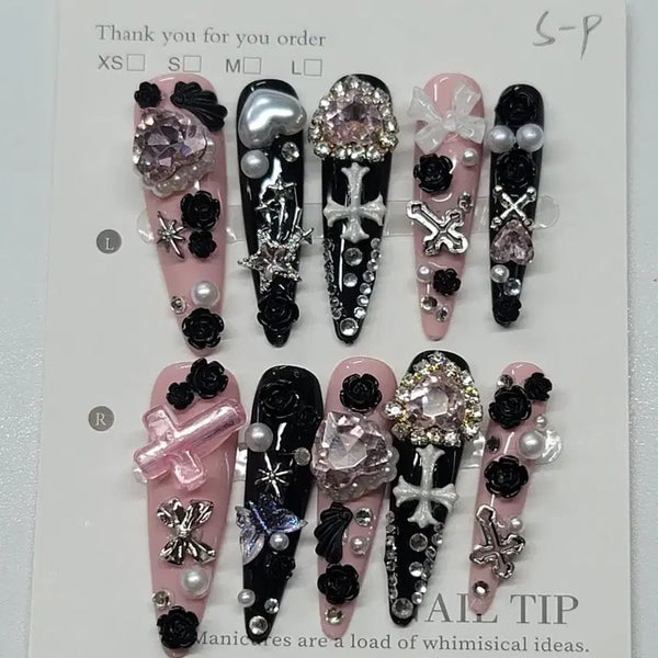[BUNJANG] Pink and Black Gothic Heart Nail Charms / 핑크 블랙 네일