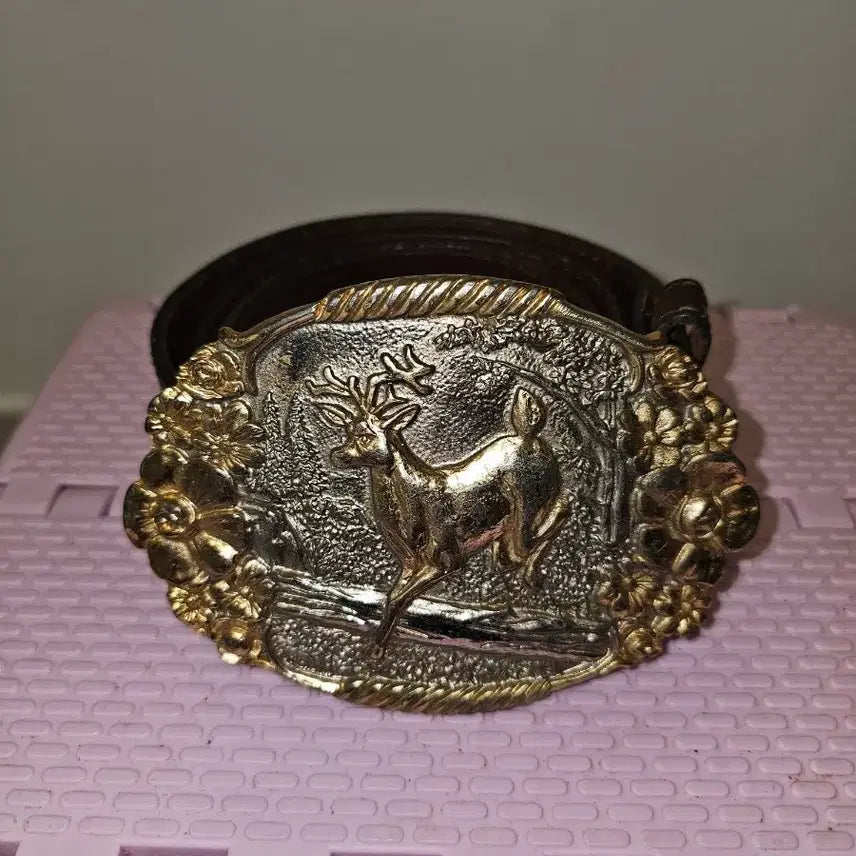 [BUNJANG] DSQUARED2 Deer Logo Gold Buckle Full Grain Leather Belt / 디스퀘어드2 사슴로고 금장 통가죽벨트