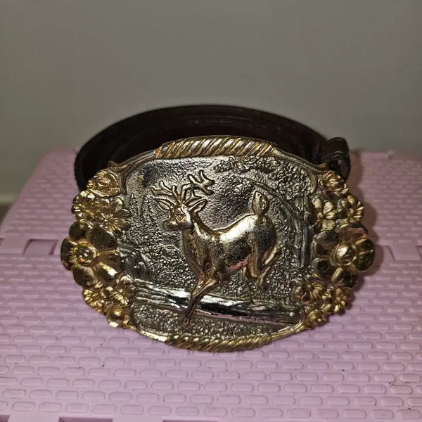 [BUNJANG] DSQUARED2 Deer Logo Gold Buckle Full Grain Leather Belt / 디스퀘어드2 사슴로고 금장 통가죽벨트