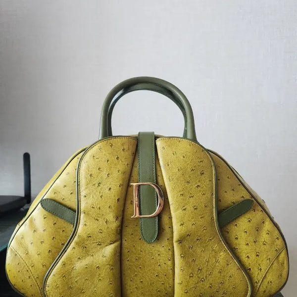 [BUNJANG] Dior Vintage Ostrich Leather Double Saddle Bowler Bag / 디올 빈티지 타조가죽 더블새들 보울러백