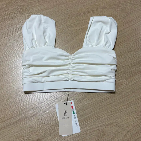 [BUNJANG] White Shirring Puff Sleeve Crop Top / 핫한 폴웨어