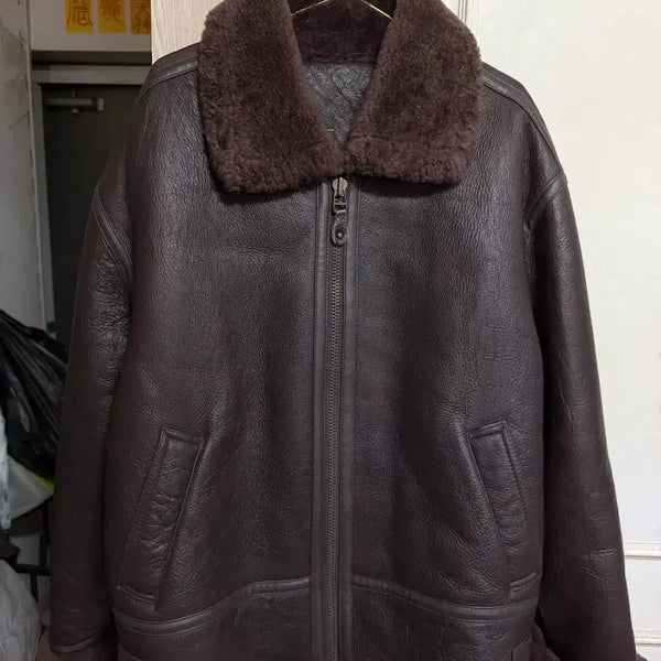 [BUNJANG] Men's Sheepskin Shearling Lined Biker Jacket / 남자영가죽양털무스탕항공자켓거의새거