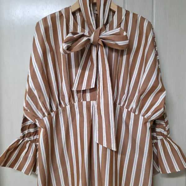 [BUNJANG] Nuki Teppa Striped Cotton Blouse / [JPN] 느키테파 인도면 100%  스트라이프 블라우스(77)