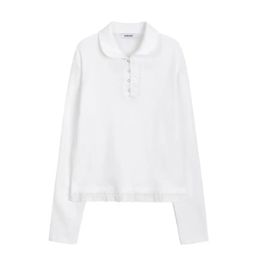 [BUNJANG] OHEHIO Colored Frill Long T-shirt White / 오헤시오 칼라 프릴 롱티셔츠 화이트
