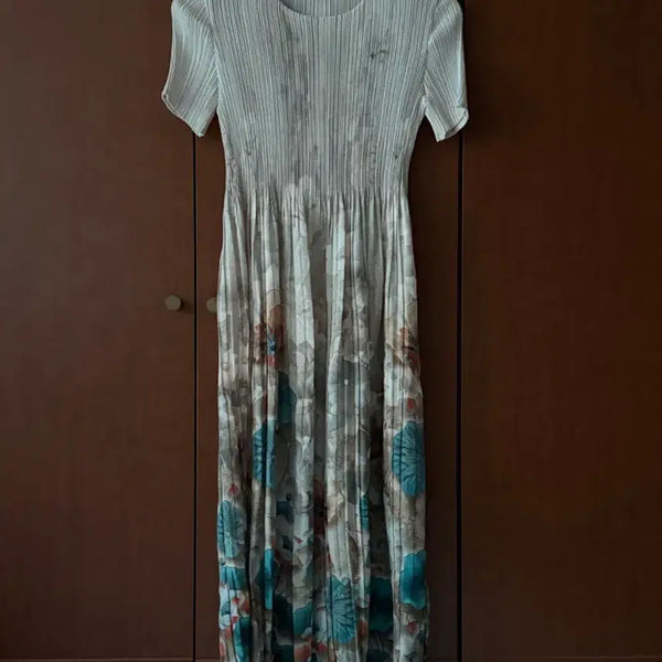 [BUNJANG] Pleated Floral Long Dress / 플리츠 플라워 롱 원피스