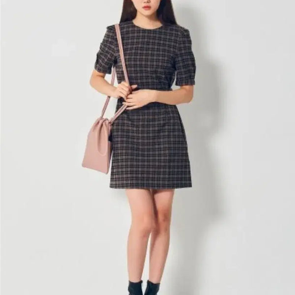 [BUNJANG] 8 Seconds Brown Tartan Check Strap Mini Dress / 에잇세컨즈 브라운 타탄체크 스트랩 미니 원피스