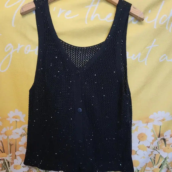 [BUNJANG] Cacharel Black Sequin Knit Vest Size 95M / 95M]    CACHAREL 니트 조끼 블랙 스팽글