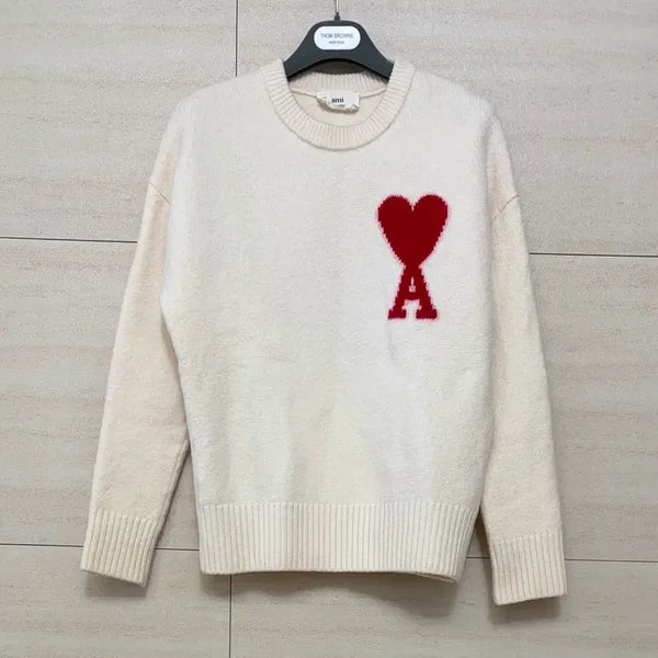 [BUNJANG] AMI Intarsia Oversize Wool Sweater Cream M / 아미(AMI) 정품 인타르시아 오버사이즈 스웨터 크림색 M