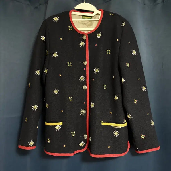 [BUNJANG] GEIGER Flower Pattern Wool Jacket Navy / GEIGER 가이거 플라워 패턴 여성 울 자켓 네이비