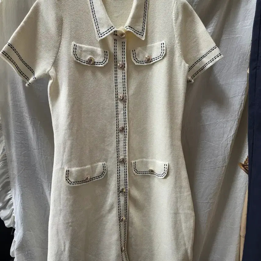 [BUNJANG] Maje White Contrast Short Sleeve Dress / 마쥬 화이트 배색 숏 슬리브 원피스