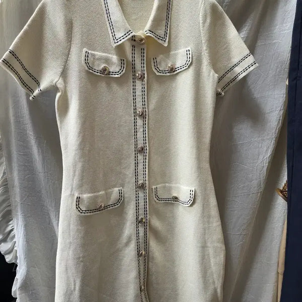 [BUNJANG] Maje White Contrast Short Sleeve Dress / 마쥬 화이트 배색 숏 슬리브 원피스