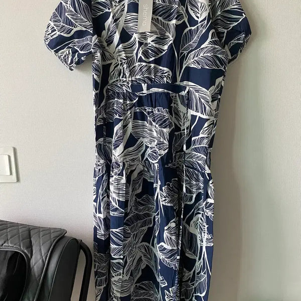 [BUNJANG] Shema Leaf Pattern Cotton Midi Dress / 쉐마나뭇잎 패턴  면 원피스