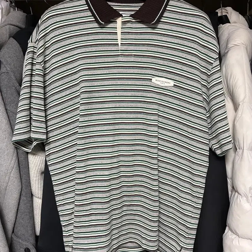 [BUNJANG] Wooyoungmi 26SS Ribbed Stripe Polo T-shirt / [50] 우영미 26ss 그린 리브드 스트라이프 폴로 티셔츠