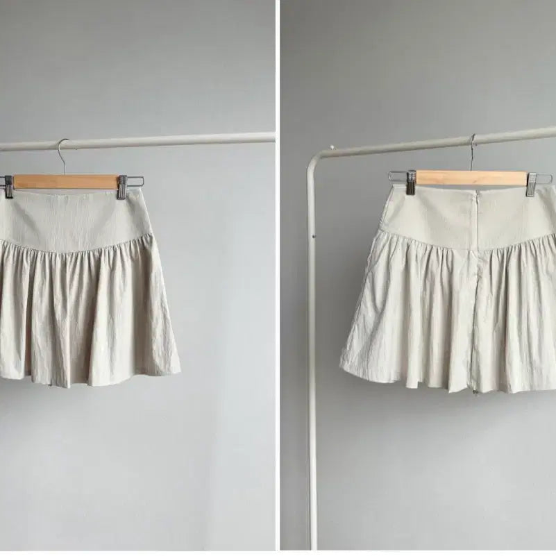 [BUNJANG] Flare Mini Skirt Beige with Inner Shorts / 플레어미니스커트 베이지 바지안감
