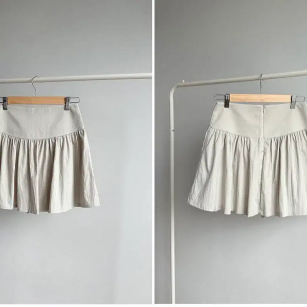 [BUNJANG] Flare Mini Skirt Beige with Inner Shorts / 플레어미니스커트 베이지 바지안감