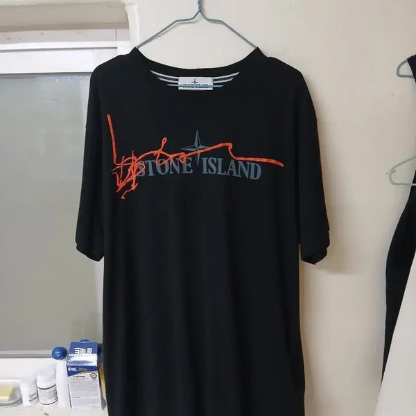 [BUNJANG] Stone Island Black Embroidered T-Shirt XL / 스톤아일랜드 반팔티 정품 블랙 A급 XL 택있음