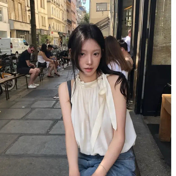 [BUNJANG] TheWish Leeds Ete Halter Blouse Cream / 더위시 리즈 Leeds Ete 홀터 블라우스 크림 1회 착용