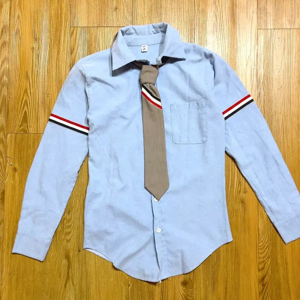 [BUNJANG] Thom Browne Style Blue Oxford Shirt with Tie / 톰브라운 st/블루 옥스퍼드 셔츠 (타이 포함)free