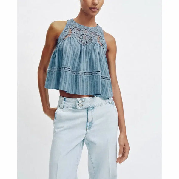 [BUNJANG] Zara Blue Open Back Top - Size M / 자라 Zara 블루 오픈백 탑