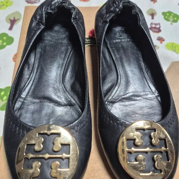 [BUNJANG] Tory Burch Black Gold Logo Ballet Flats / 토리버치 블랙 금장 로고 플랫슈즈