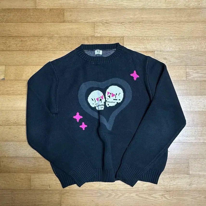 [BUNJANG] Broken Planet Skull Heart Knit Black / [L/1회착] 브로큰플래닛 스컬 하트 니트 블랙