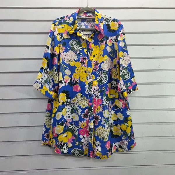 [BUNJANG] Flower Print 3/4 Sleeve Long Blouse (Size 77) / 플라워  칠부소매  부인복  롱블라우스 77/보물찾기천사
