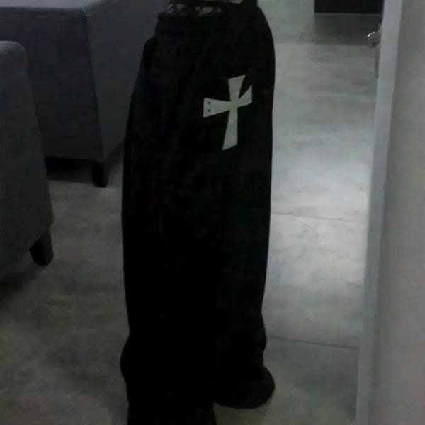 [BUNJANG] Cross Patch Curved Balloon Pants - Black / 크로스패치 커브드 벌룬팬츠 블랙