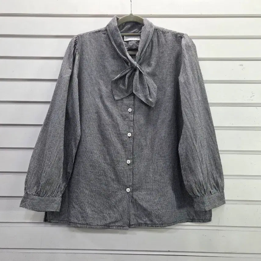 [BUNJANG] Small Check Pattern Front Ribbon Cotton Blouse / 잔체크무늬  앞리본  면 블라우스 66/보물찾기천사