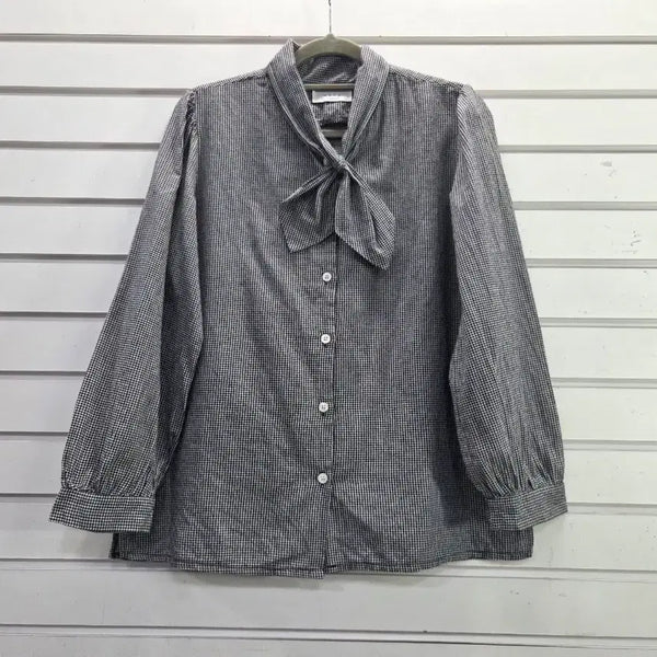 [BUNJANG] Small Check Pattern Front Ribbon Cotton Blouse / 잔체크무늬  앞리본  면 블라우스 66/보물찾기천사