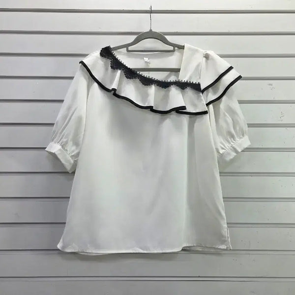 [BUNJANG] White Black Point Lovely Blouse / 화이트  블랙포인트  러블리 블라우스/미사용/보물찾기천사