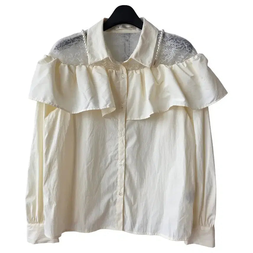[BUNJANG] Pearl Lace Blouse - Light Yellow / 55/연노랑 진주 레이스 블라우스