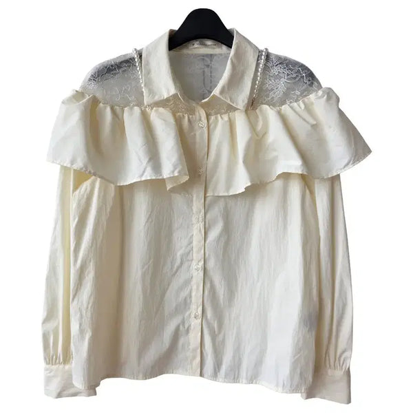 [BUNJANG] Pearl Lace Blouse - Light Yellow / 55/연노랑 진주 레이스 블라우스